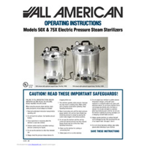 ALL AMERICAN AUTOCLAVE  MODEL 50X  AND  75X